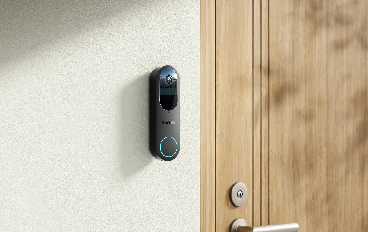 Reolink Video Doorbell mounted on wall outside