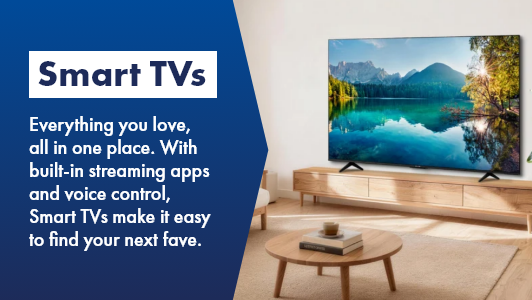 Close up of a modern Smart TV in stylish living room. Check out the huge range at The Good Guys.