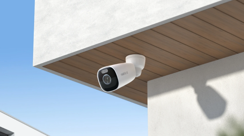 Image of a Reolink Battery Security Camera installed on a roof outdoors.