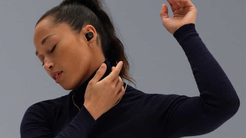 Woman dancing with her Sennheiser True Wireless 3 earbuds in  The Good Guys