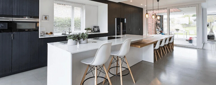 A black and white modern kitchen