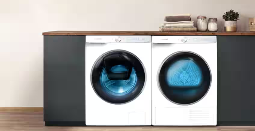 Samsungs Bespoke 185kg10kg Combo Washer Dryer in a laundry