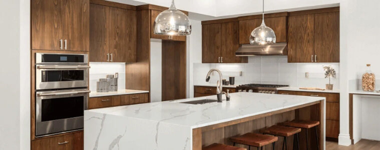 A warm timber and white modern kitchen