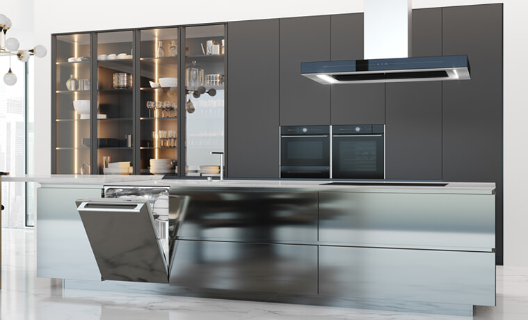 ASKO Modern kitchen with ovens dishwasher and rangehood