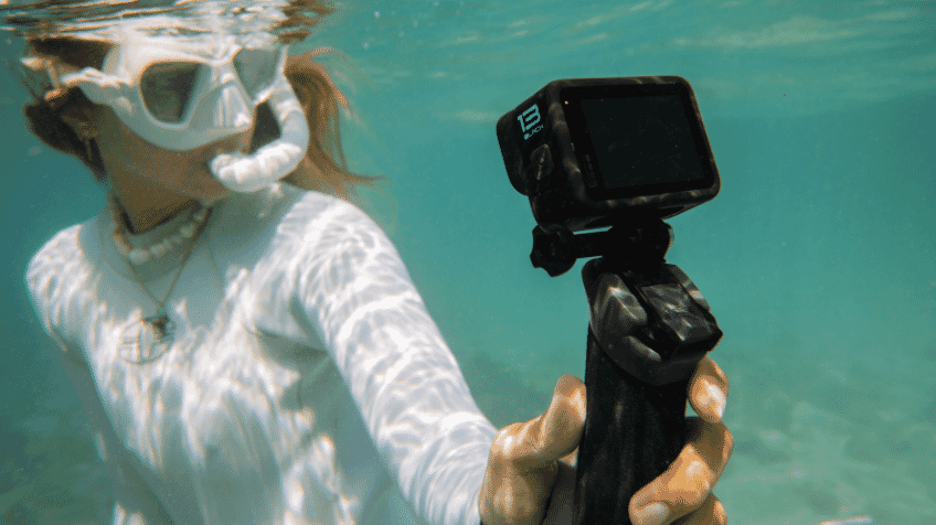 The gopro hero 12 mounted on a bike