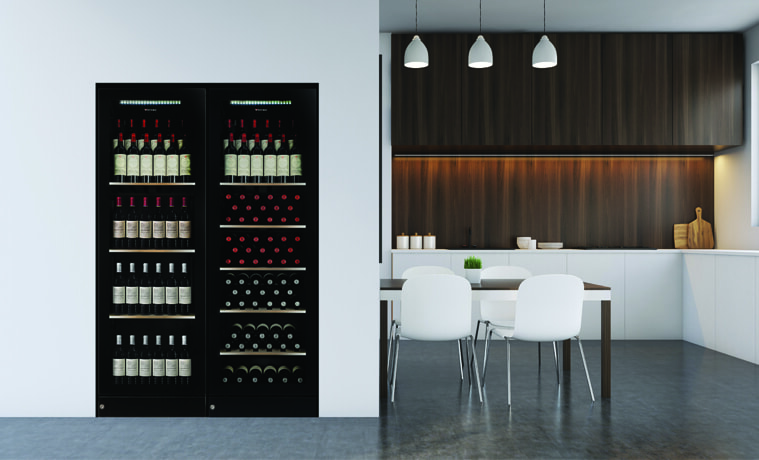 A large wine fridge off the side of a modern kitchen