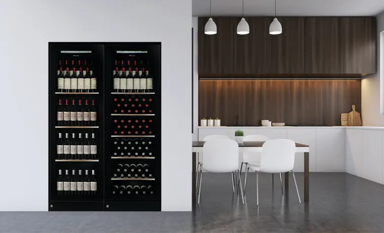 A large wine fridge off the side of a modern kitchen