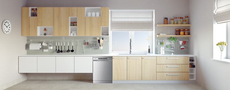 A Hisense dishwasher in a bright and airy kitchen