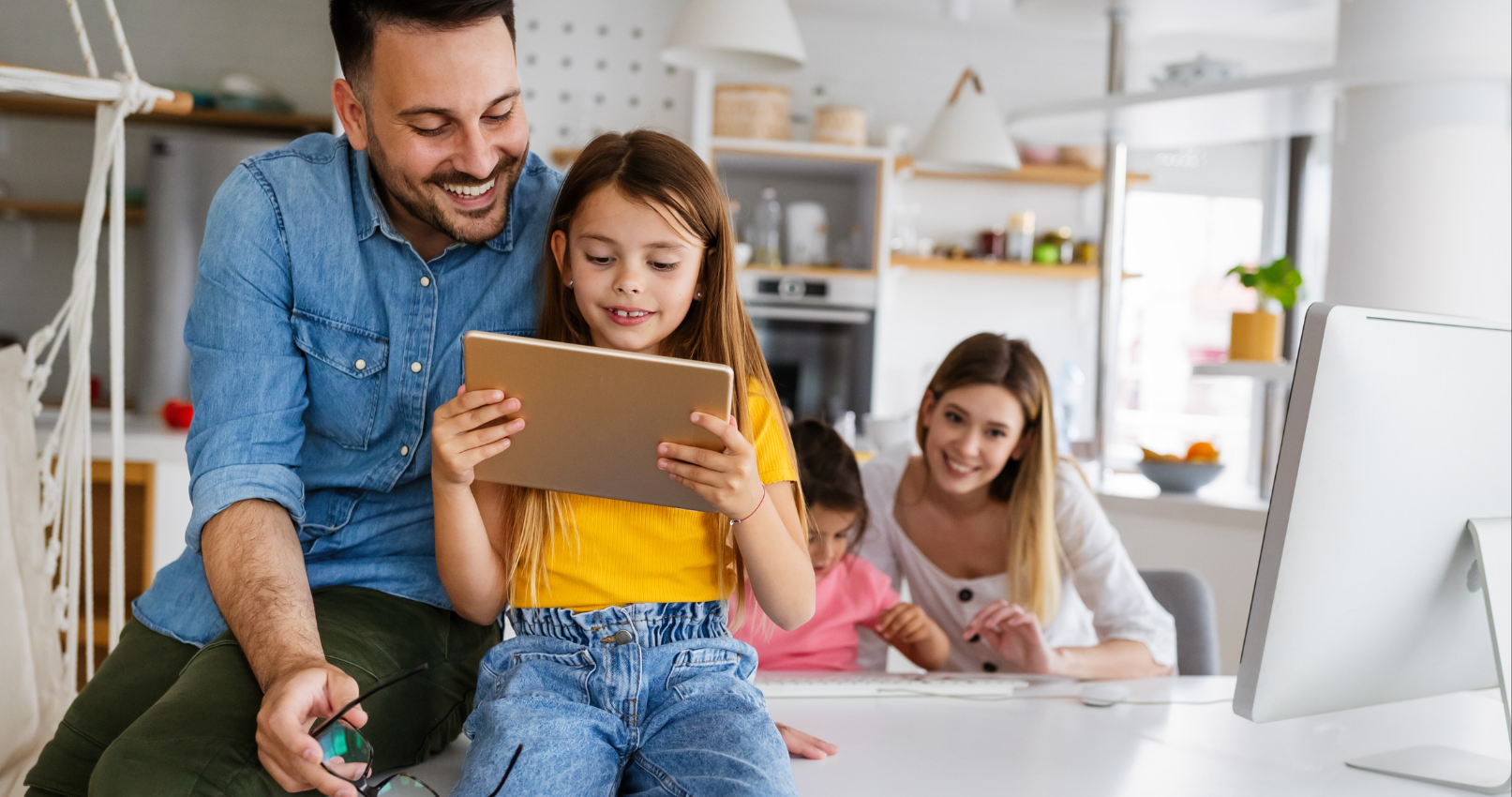 Family using their tech at home