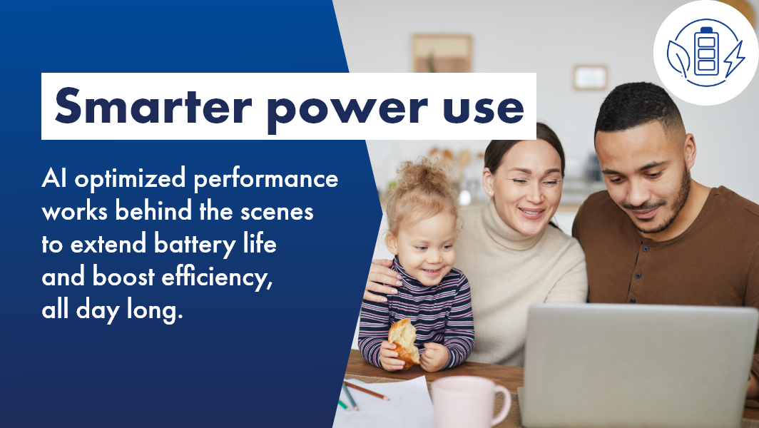 Family effortless using a computer with AI to optimise performance. 