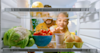 Image of a child and father looking inside a fridge.