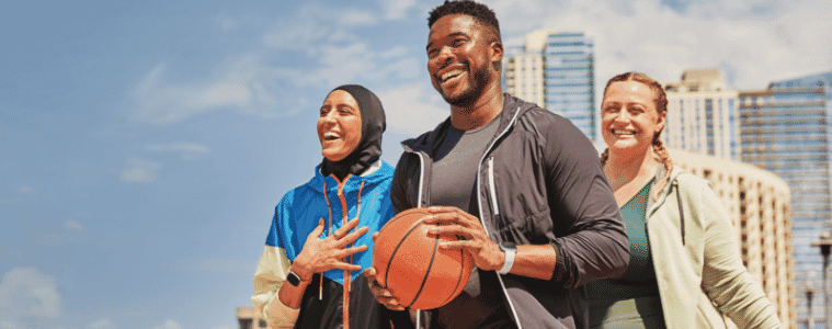 Group of friends playing basketball