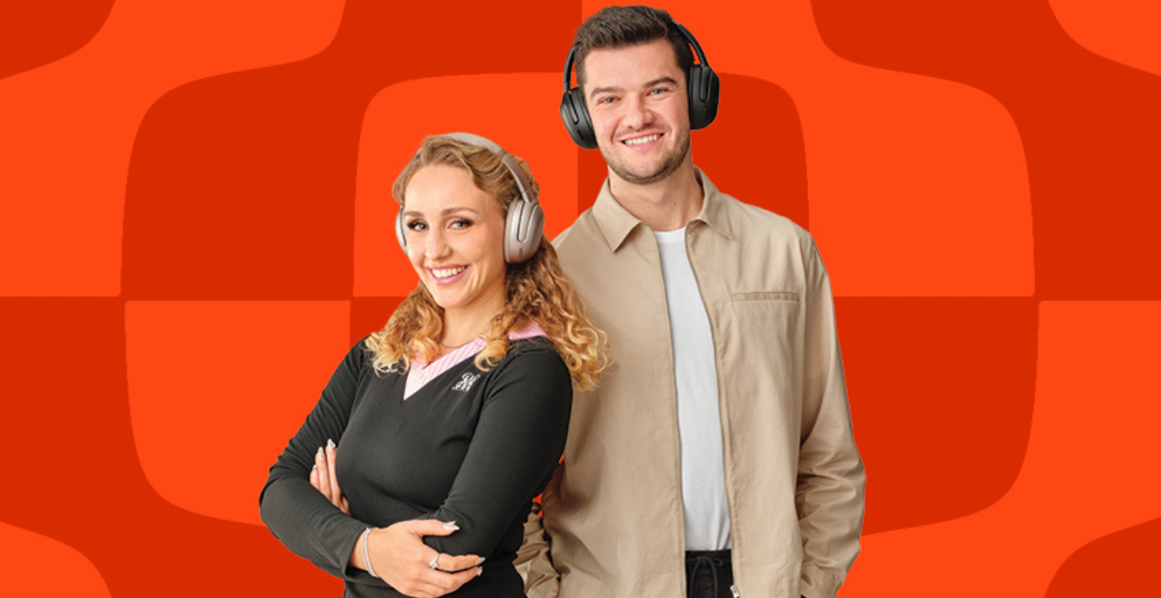 couple wears JBL headphones