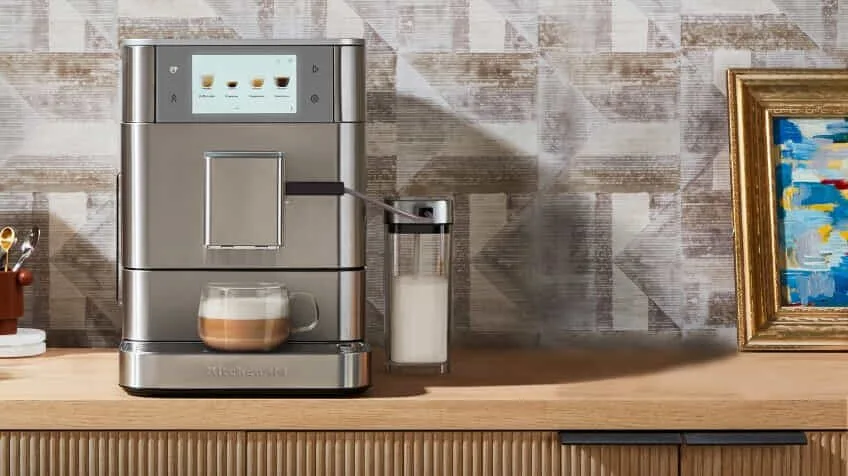 KitchenAid fully automatic coffee machine on kitchen bench