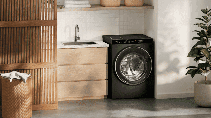 SLifestyle image of the Haier 15kg9kg Combo Washer Dryer in a modern laundry