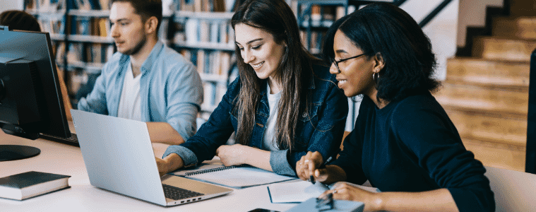 University students using their Lenovo laptop at the Library 