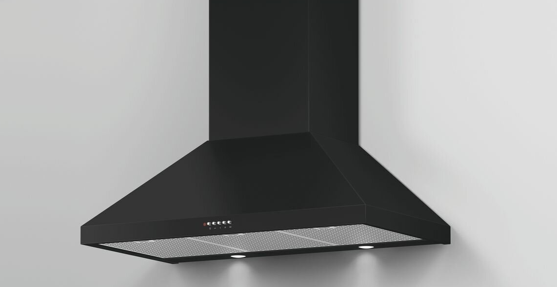 Fisher  Paykel black rangehood in a kitchen