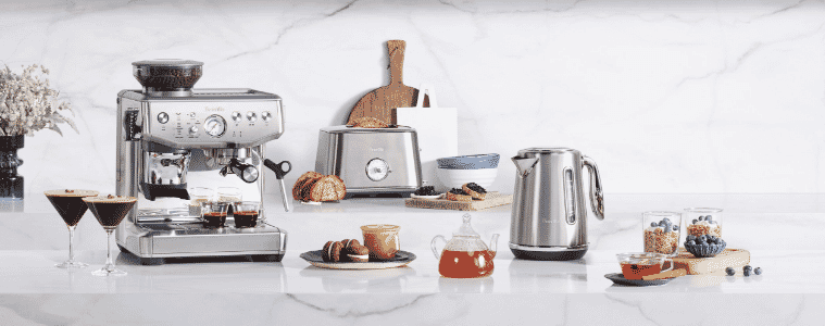 Breville Barista Range in white modern kitchen in silver colour way 