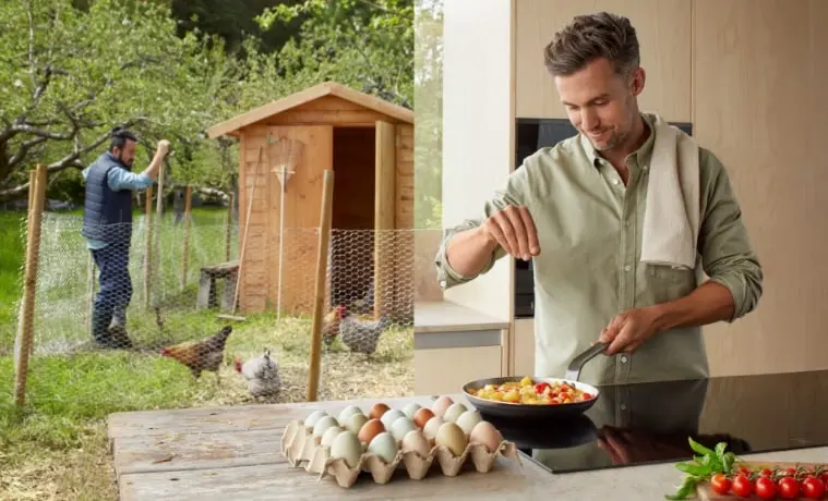 Man living sustainably by using fresh produce from his own garden
