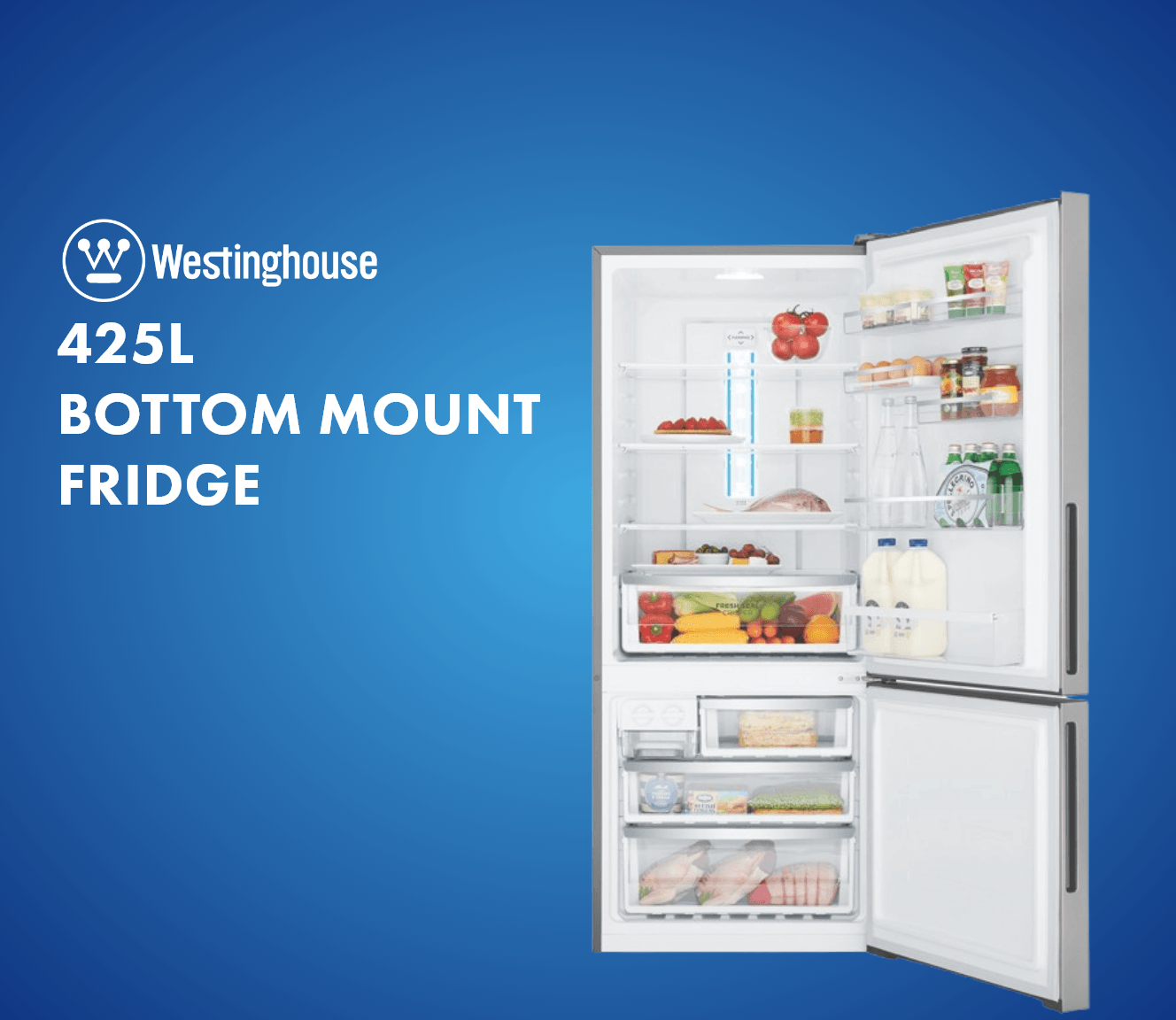 Westinghouse 425L Bottom Mount Refrigerator