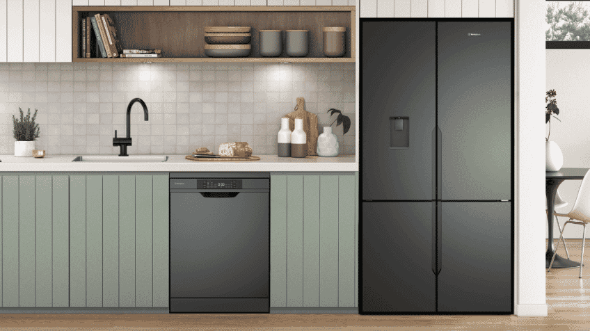 Lifestyle image of a modern kitchen featuring a Westinghouse dishwasher