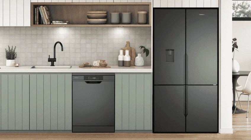 Lifestyle image of a modern kitchen featuring a Westinghouse dishwasher