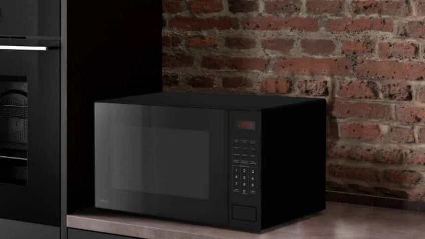 Solt Black Microwave in brick kitchen