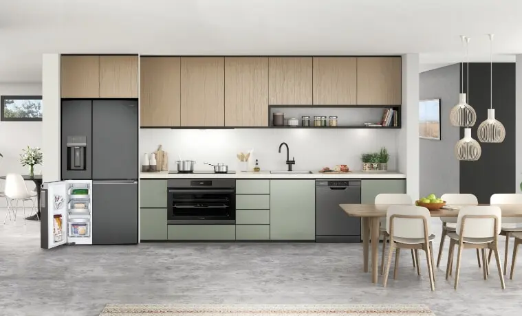 A modern kitchen featuring a Westinghouse fridge oven and dishwasher