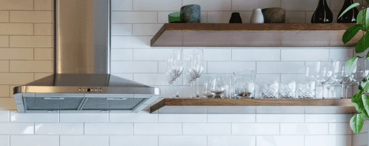 A canopy rangehood in a Hamptons style kitchen