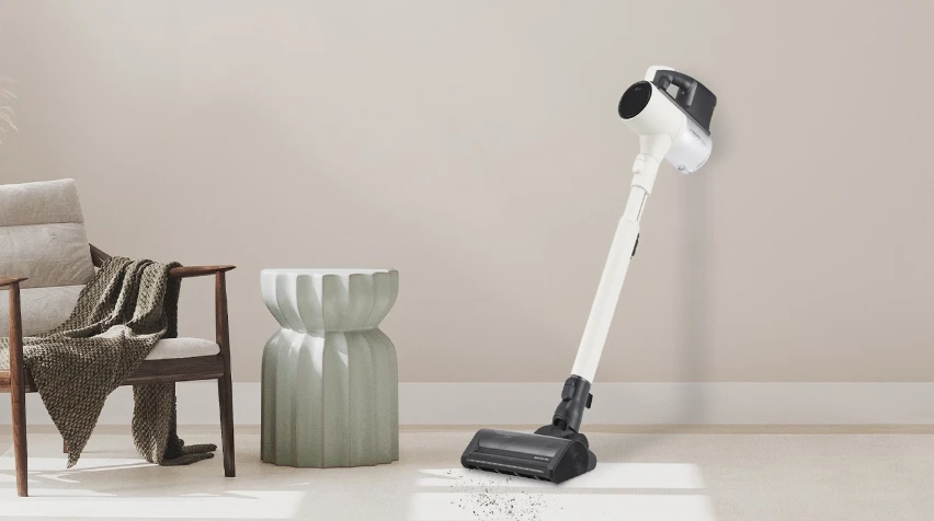 Meet LGs latest all in one tower in cream with a robot and stick vac
