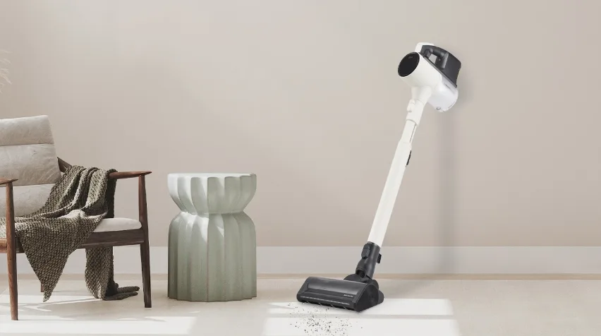 Meet LGs latest all in one tower in cream with a robot and stick vac