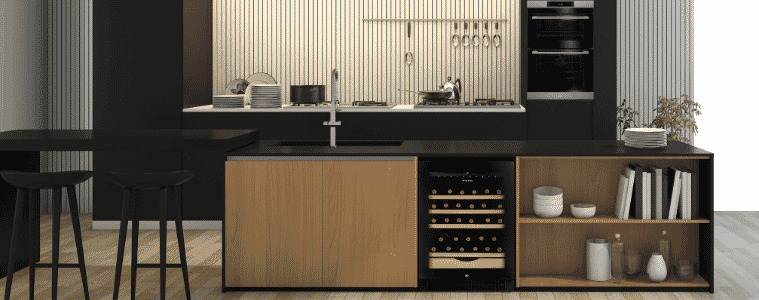 A small wine fridge in a modern kitchen