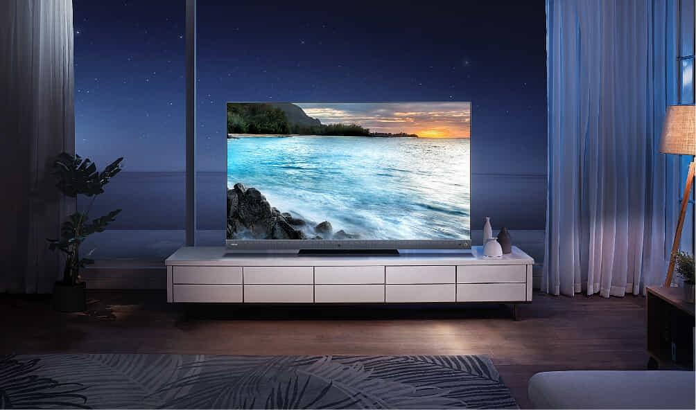 The Toshiba Z770K TV on at night