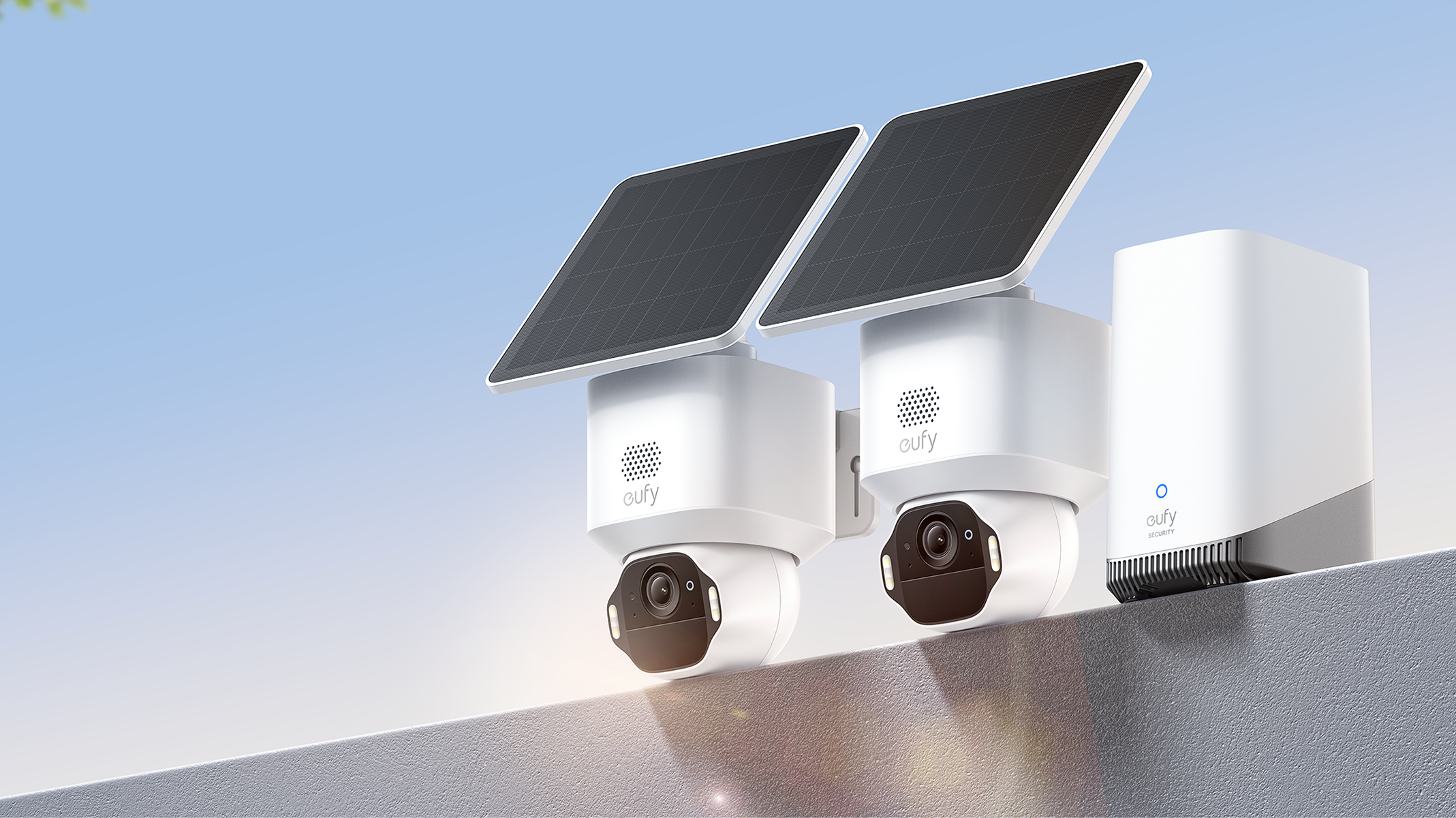 Image of the eufy E42 with Homebase 3 Camera Kit against a sky background