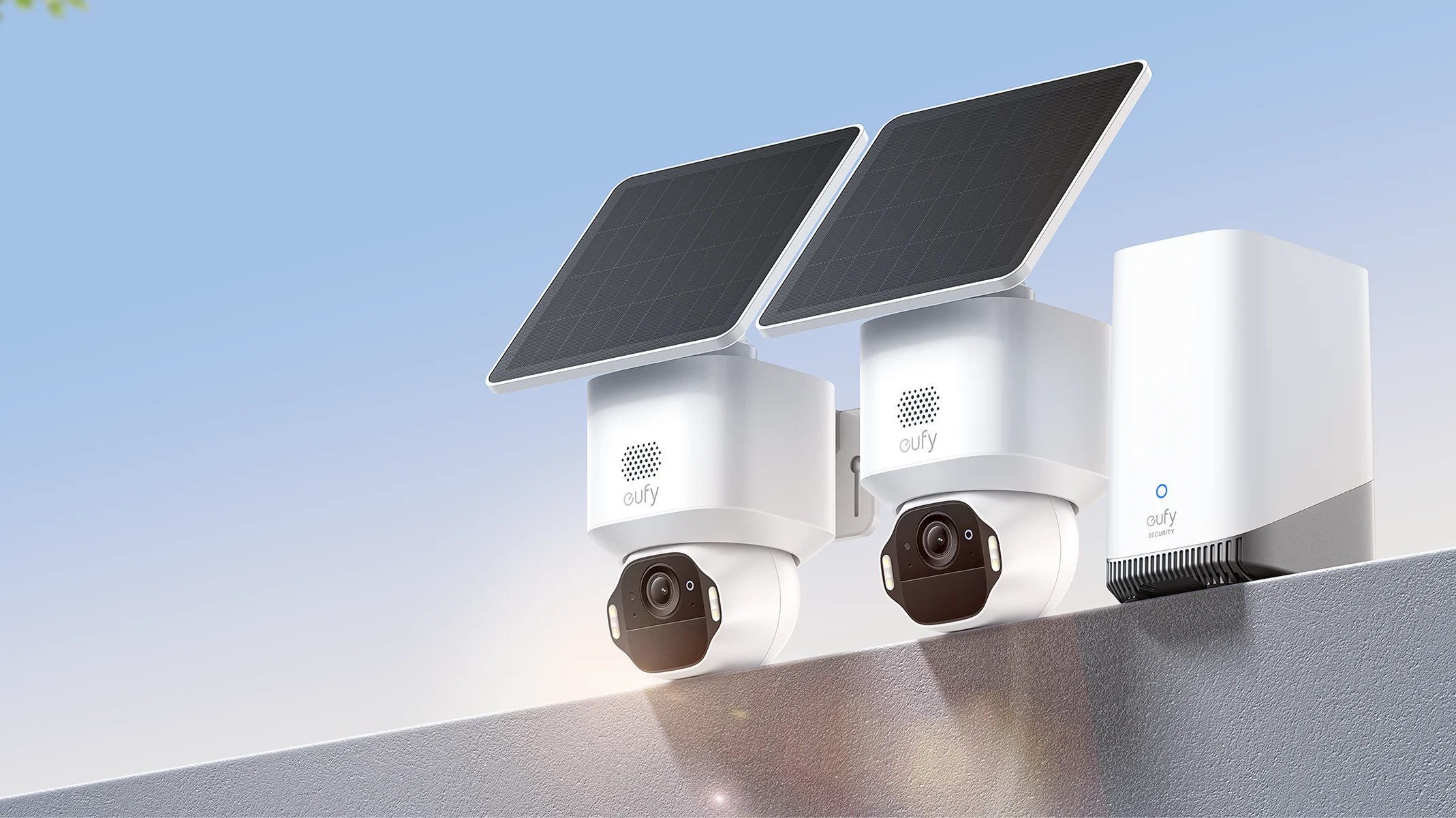 Image of the eufy E42 with Homebase 3 Camera Kit against a sky background