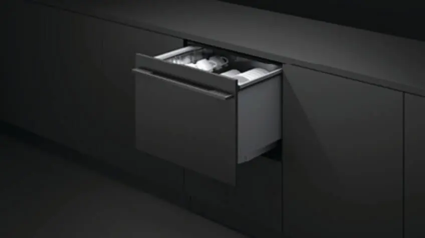 Black Fisher  Paykel Dishwasher half opened