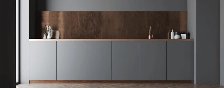 A dark and moody minimalist kitchen