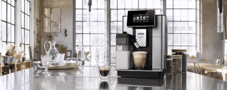 Delonghi Automatic Coffee Machine on a benchtop in a modern kitchen 