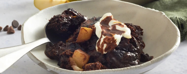 Closeup image of Chocolate and Pear Pudding 