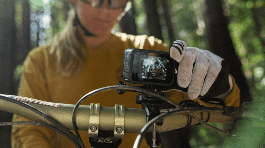 The gopro hero 12 mounted on a bike