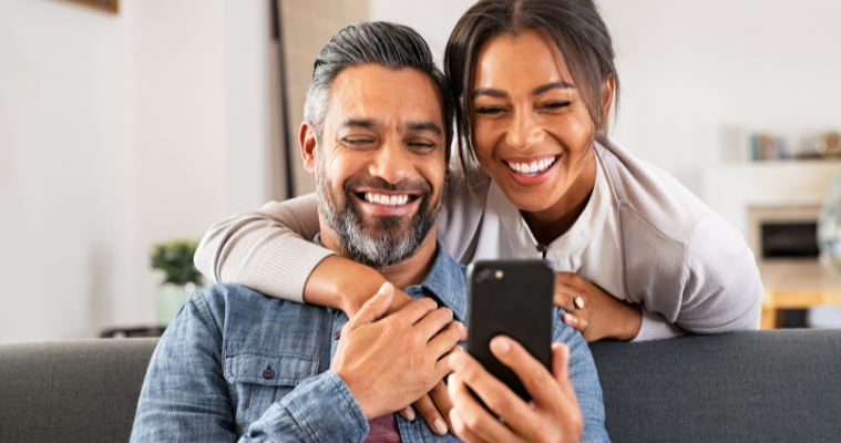 Couple on their new phone