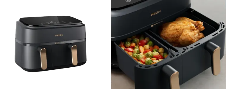 Philips Series 3000 Dual Basket Airfryer XXXL cooking chicken and vegetables