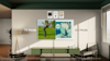 Half split of Samsung lifestyle tv with TV mode and art mode.