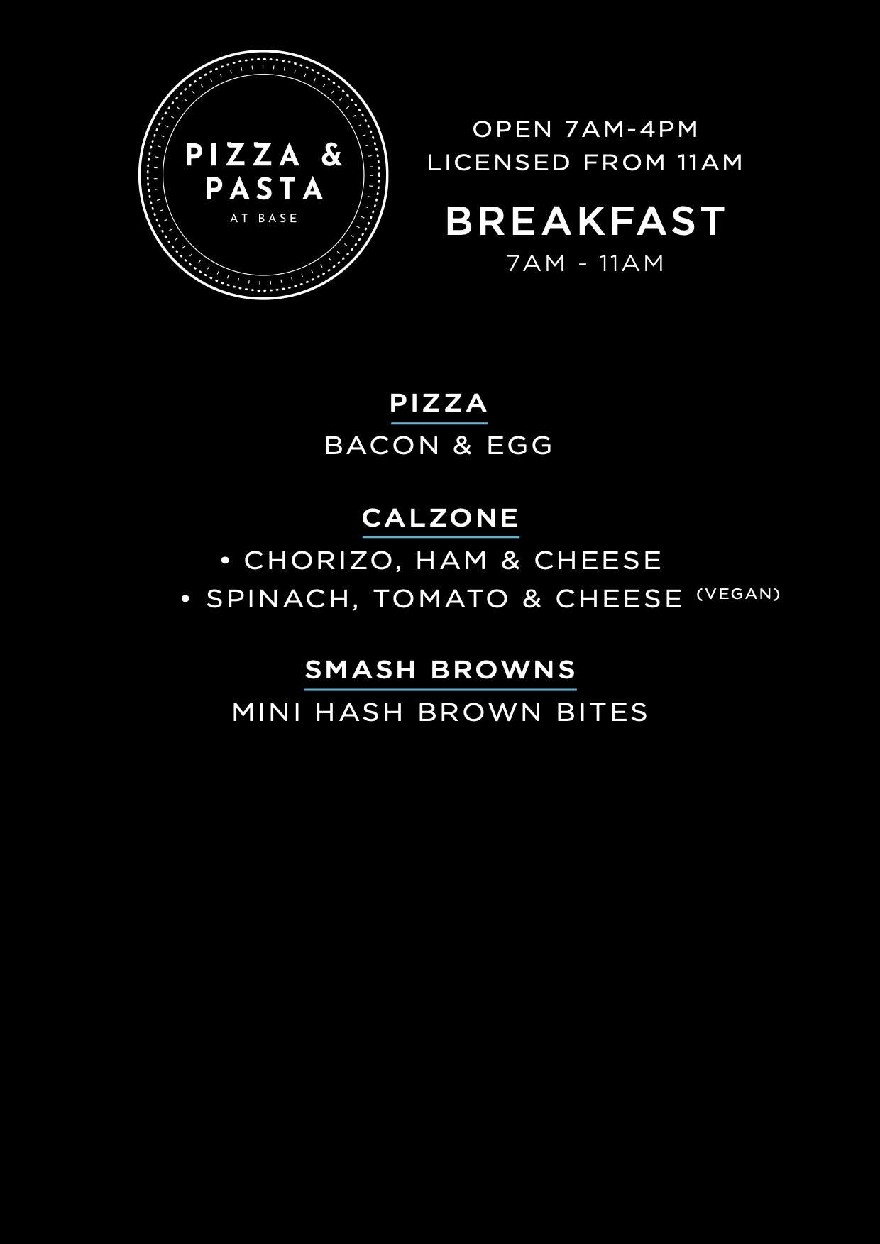 Pizza @ Base Menu - Breakfast