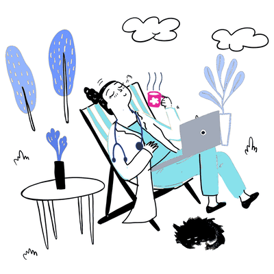 Doctor relaxing with daisyBill 