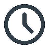 Black outline icon of a clock.