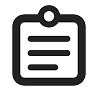 Black outline icon of a clipboard with a report on it.