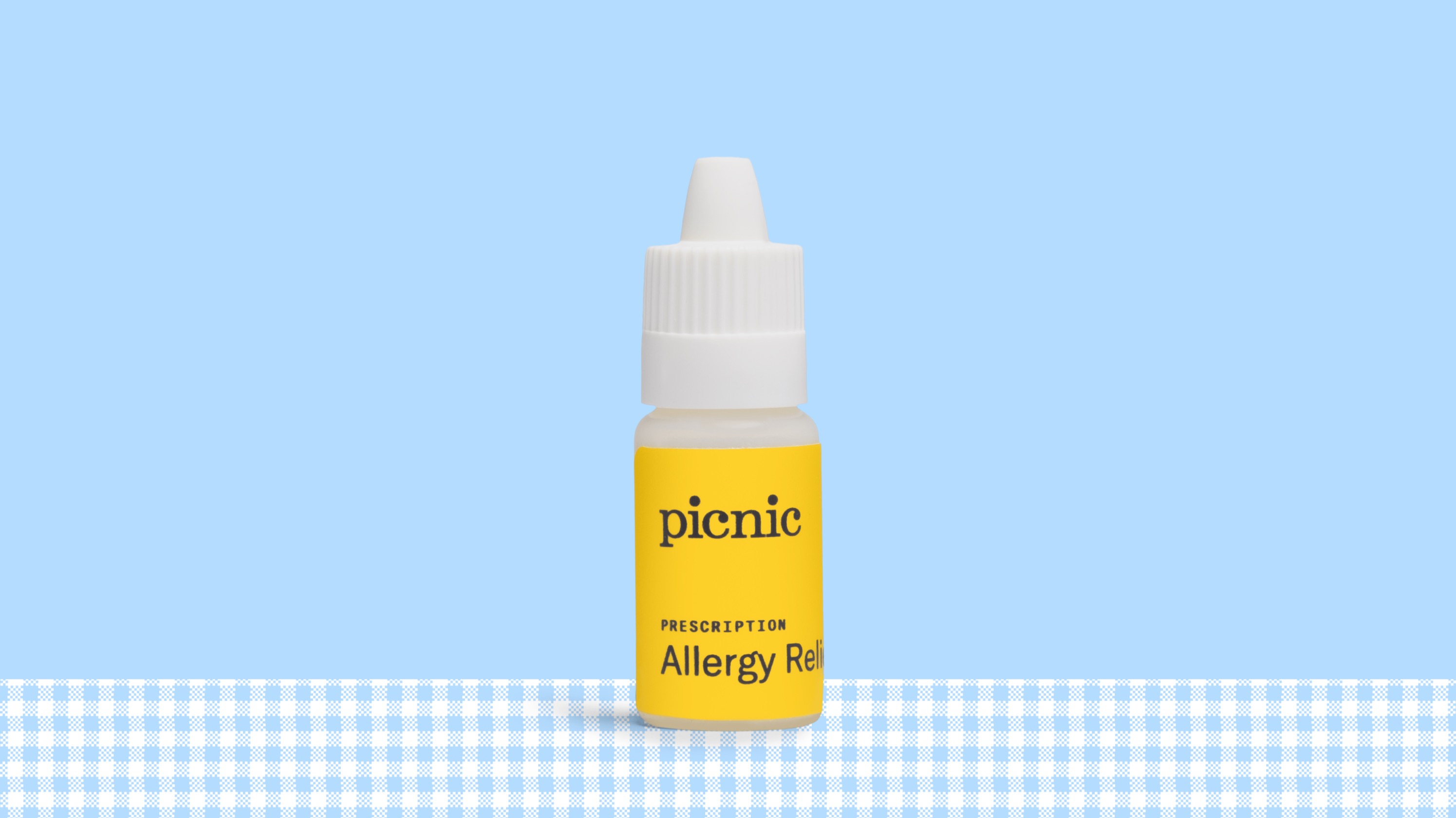 Picnic's prescription eye drops in front of a blue and white background.