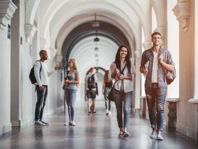 students walk around halls