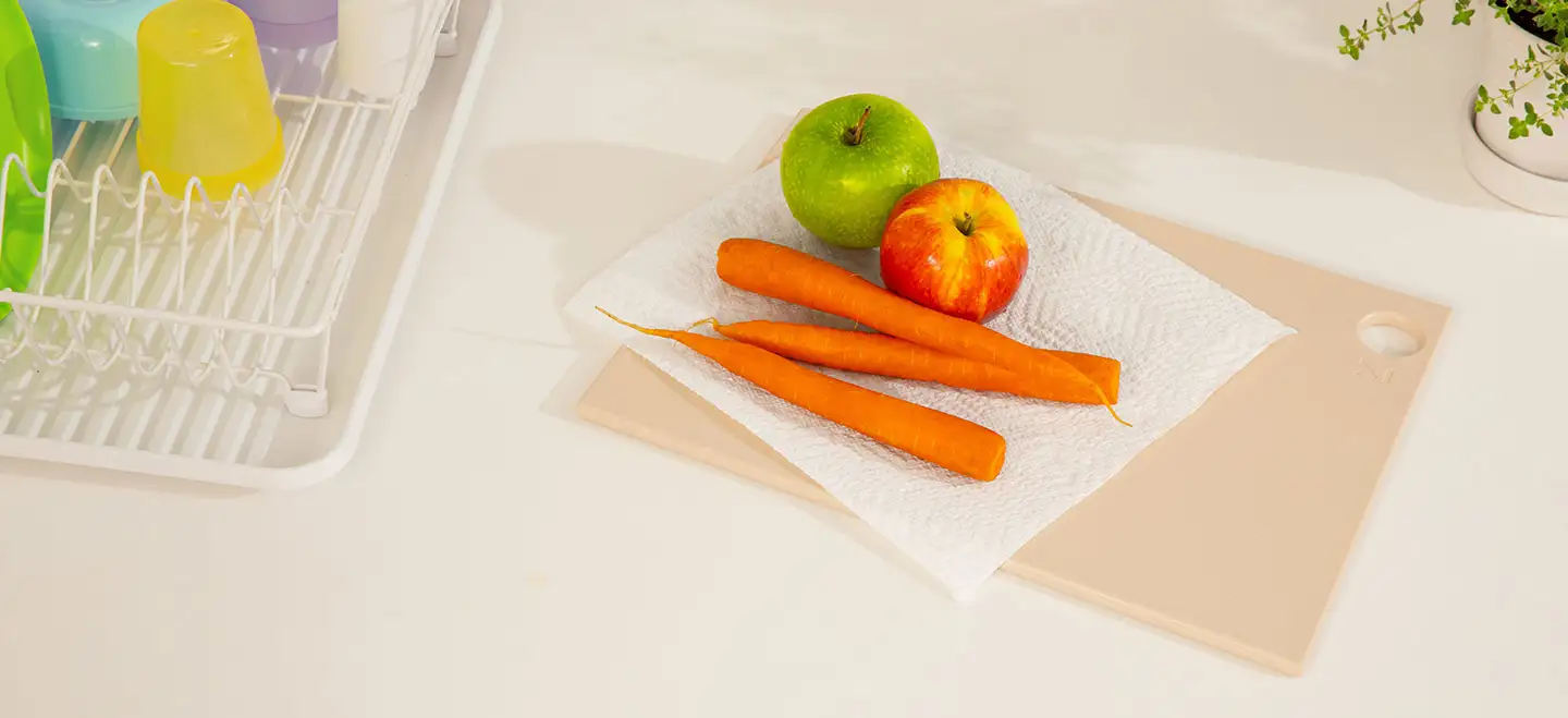 Apples and carrots on a Bounty sheet
